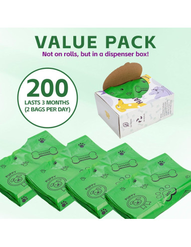 200 Bolsas de Poop para Perro Watreeco Duty Doodle Verde