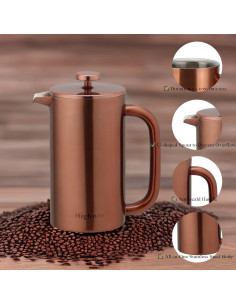 Prensa Francesa de Café Highwin 1L Acero Inoxidable Doble Pared 2