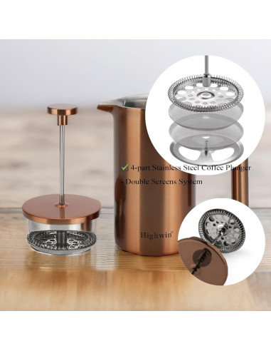 Prensa Francesa de Café Highwin 1L Acero Inoxidable Doble Pared