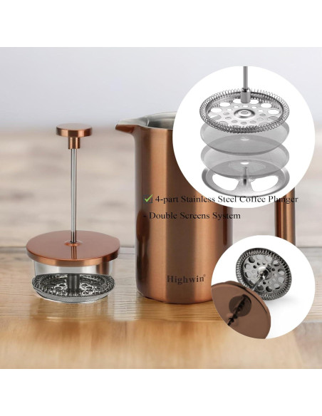 Prensa Francesa de Café Highwin 1L Acero Inoxidable Doble Pared