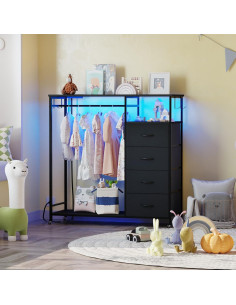 Cómoda Negra Somdot con Rack Colgante y Luces LED 4 Cajones 2