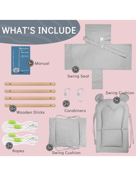 Columpio para Bebés GFU de Lona Ajustable 58 kg Gris