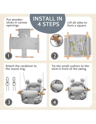 Columpio para Bebés GFU de Lona Ajustable 58 kg Gris