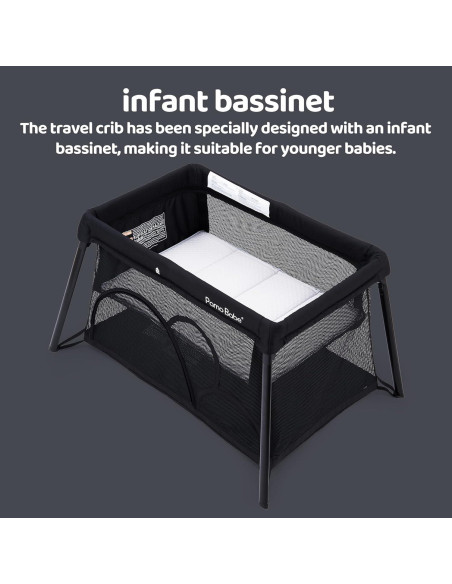 Cuna de viaje Pamo Babe con moisés extraíble, negra