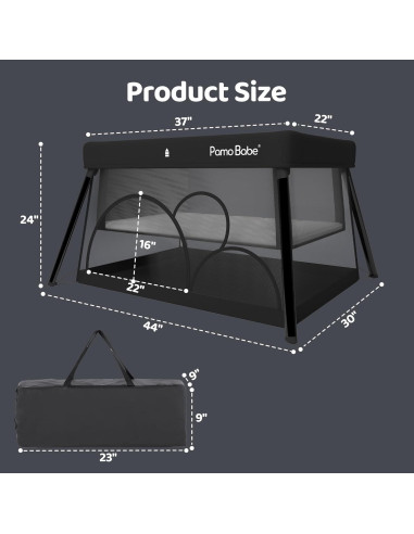 Cuna de viaje Pamo Babe con moisés extraíble, negra