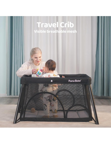 Cuna de viaje Pamo Babe con moisés extraíble, negra