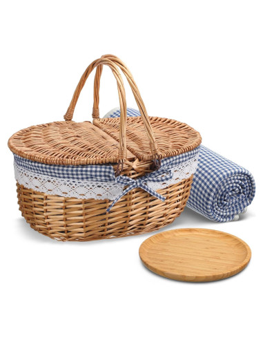 Cesta de Picnic Gandeer con Platos de Bambú y Forro Azul
