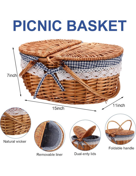 Cesta de Picnic Gandeer con Platos de Bambú y Forro Azul