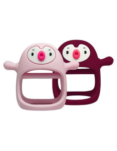 Mitón de Dentición de Silicona para Bebés Pingüino Rosa