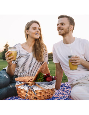 Cesta de Picnic Gandeer con Platos de Bambú y Forro Azul