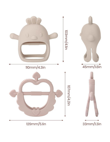 2 Pack Juguetes de Dentición Silicona AULEGE Bebés 0-18 Meses
