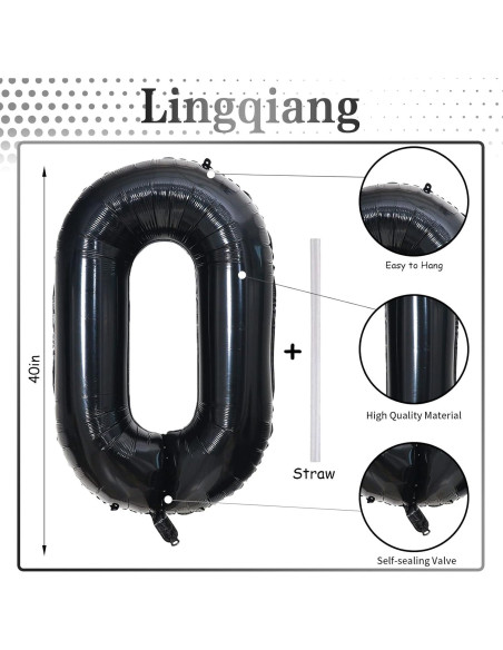 Globo de Foil Gigante N 0 Negro 40 cm para Fiestas
