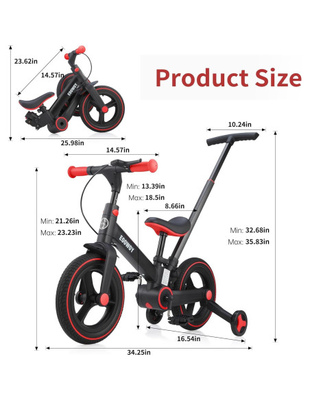 Bicicleta de Equilibrio Plegable EOOWOY para Niños 18-60 Meses