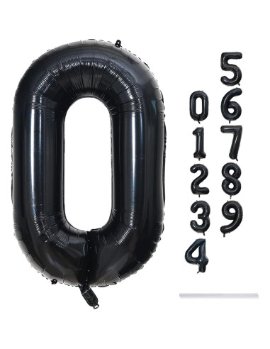 Globo de Foil Gigante N 0 Negro 40 cm para Fiestas