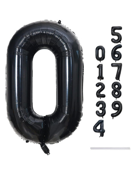 Globo de Foil Gigante N 0 Negro 40 cm para Fiestas