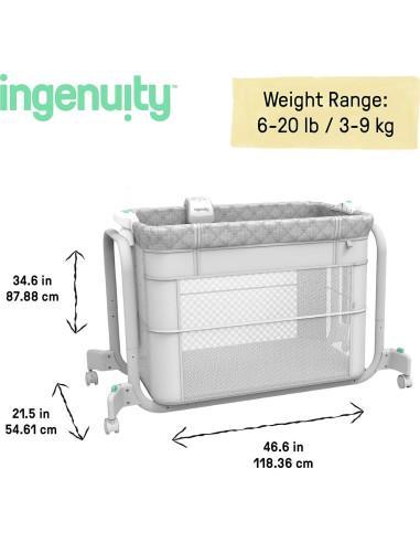 Cuna Co-Sueño Ingenuity Dream Hero 3-en-1 Gris 0-12 Meses