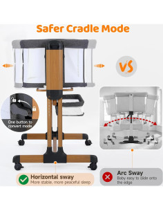 Cuna Mecedora 3-en-1 Ezebaby Gris Oscuro con Ruedas 2