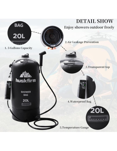 Ducha Portátil Huskfirm 20L con Bomba de Aire Recargable