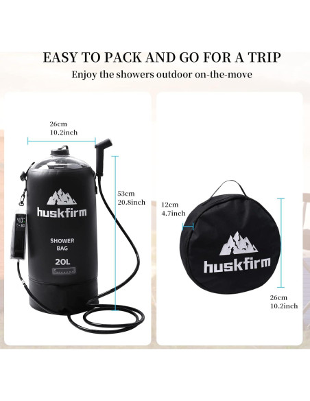 Ducha Portátil Huskfirm 20L con Bomba de Aire Recargable