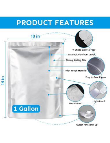 Bolsas Mylar 1 Galón 100PCS Cloudslucky 35.6x25.9cm Reutilizables