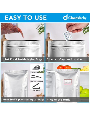 Bolsas Mylar 1 Galón 100PCS Cloudslucky 35.6x25.9cm Reutilizables