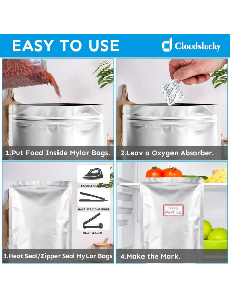 Bolsas Mylar 1 Galón 100PCS Cloudslucky 35.6x25.9cm Reutilizables