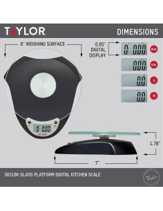 Báscula de Cocina Digital Taylor 3 kg con Plataforma de Vidrio 2