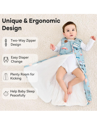 Saco de Sueño Bebé Unnivoll Pequeño Coche Azul 0-6 Meses