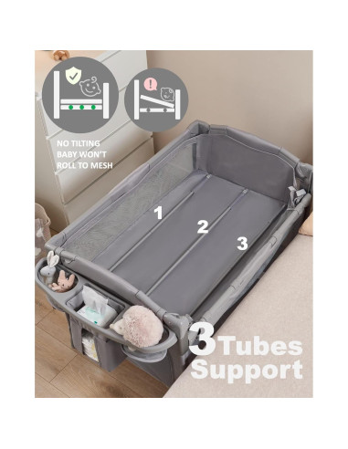 Cuna Lateral 4 en 1 BEKA Gris - Cuna, Parque y Mesa de Cambio