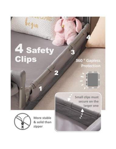 Cuna Lateral 4 en 1 BEKA Gris - Cuna, Parque y Mesa de Cambio