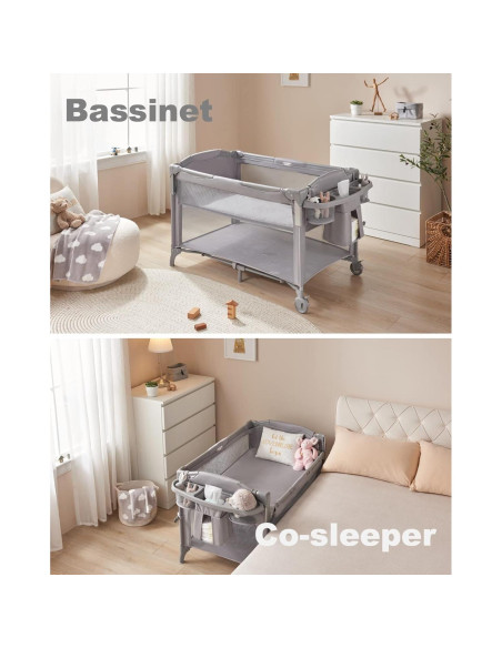 Cuna Lateral 4 en 1 BEKA Gris - Cuna, Parque y Mesa de Cambio