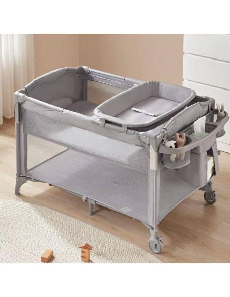 Cuna Lateral 4 en 1 BEKA Gris - Cuna, Parque y Mesa de Cambio