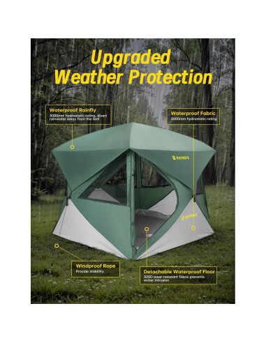 Tienda de Camping Raynesys para 4 Personas, Montaje Rápido 60s