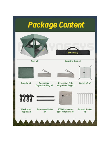 Tienda de Camping Raynesys para 4 Personas, Montaje Rápido 60s