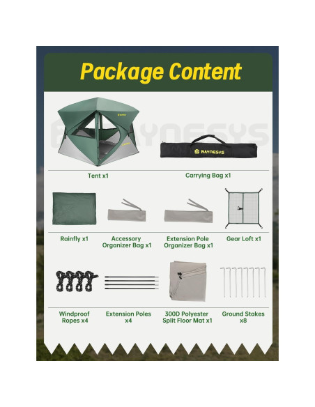 Tienda de Camping Raynesys para 4 Personas, Montaje Rápido 60s