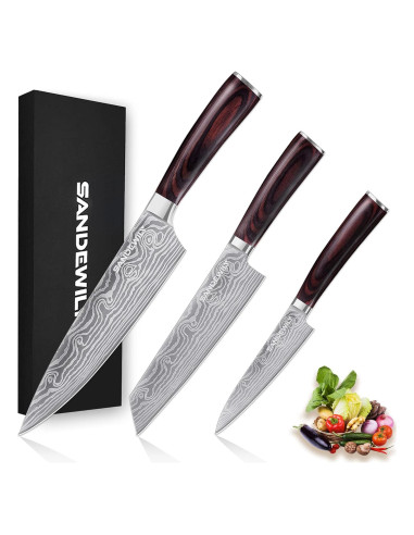 Juego de Cuchillos de Cocina Profesional SANDEWILY 3PCS Acero Inoxidable