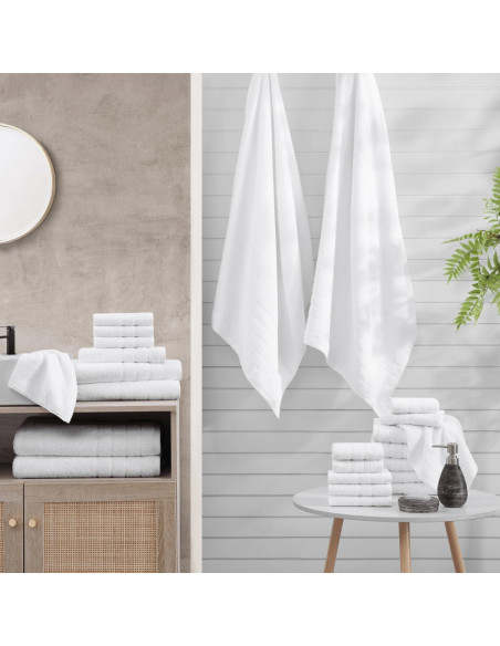 Juego de Toallas de Algodón Casa Platino 24 Piezas Blanco