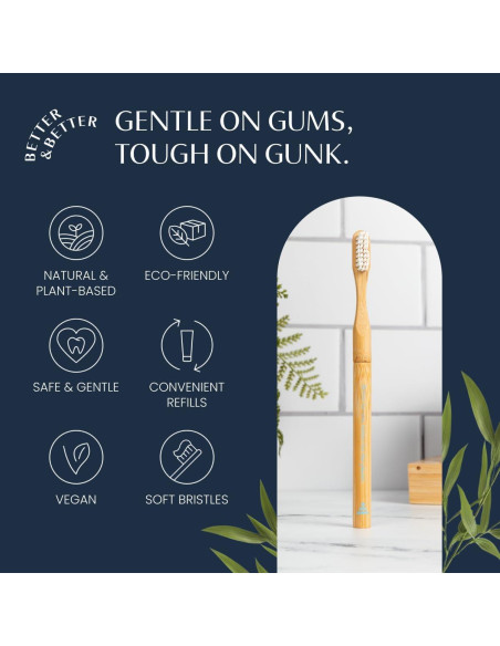 Cepillo de Dientes de Bambú Mejor y Mejor | Cerdas Suaves | Ecológico
