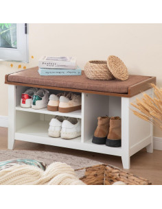 Banco de Almacenamiento para Zapatos MAISON ARTS Blanco 3 Compartimentos 2