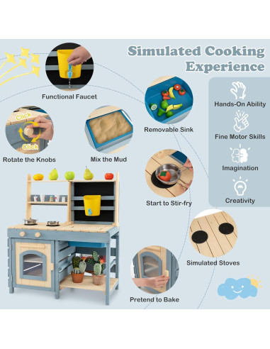 Cocina de Barro HONEY JOY 2 en 1 con Pizarra para Niños