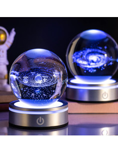 Esfera de Cristal 3D Sistema Solar con Base LED Colorida 2