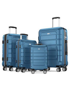 SHOWKOO Juego de Maletas Expandibles 4 Piezas Azul Marino