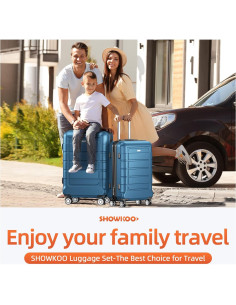 SHOWKOO Juego de Maletas Expandibles 4 Piezas Azul Marino 2