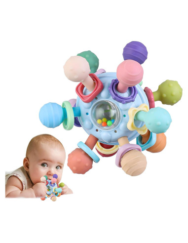 Mordedor Montessori para Bebés Azul - Juguete de Dentición 0-18 Meses