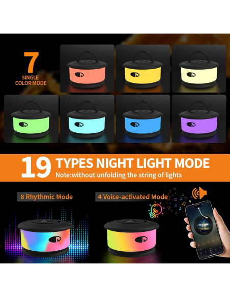 Luces de Camping TOHETO 10m RGB 3 en 1 Recargables