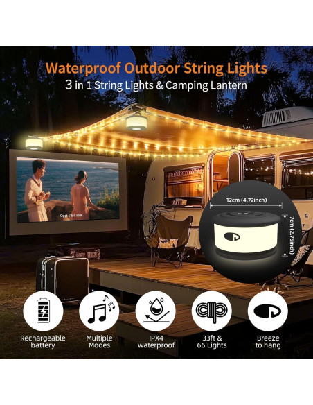 Luces de Camping TOHETO 10m RGB 3 en 1 Recargables