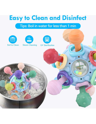 Mordedor Montessori para Bebés Azul - Juguete de Dentición 0-18 Meses