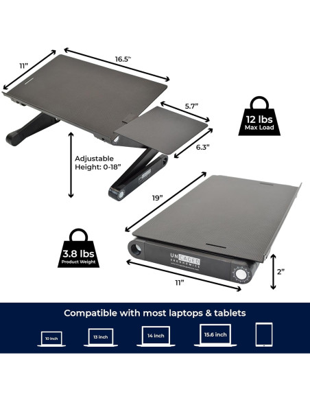 Soporte Ajustable para Laptop Uncaged Ergonomics Negro 48x27cm