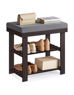Banco de Zapatos SONGMICS de Bambú 3 Niveles Nogal Gris