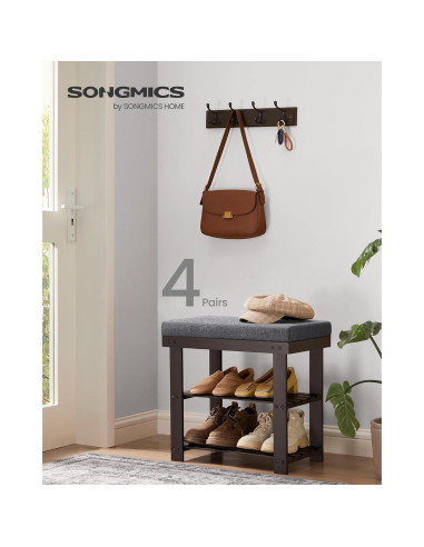 Banco de Zapatos SONGMICS de Bambú 3 Niveles Nogal Gris